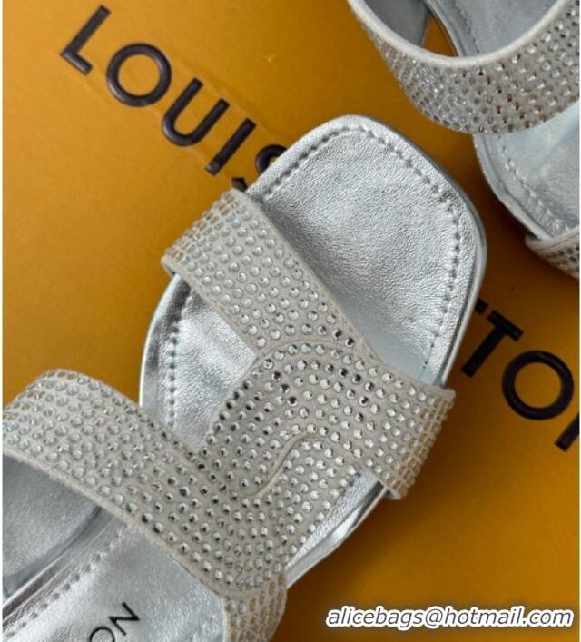 Luxury Discount Louis Vuitton Sparkle Crystal Allover Slide Sandals 6.5cm Silver 719050