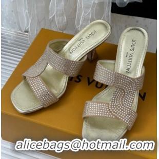 Luxury Louis Vuitton Sparkle Crystal Allover Slide Sandals 6.5cm Nude 719051