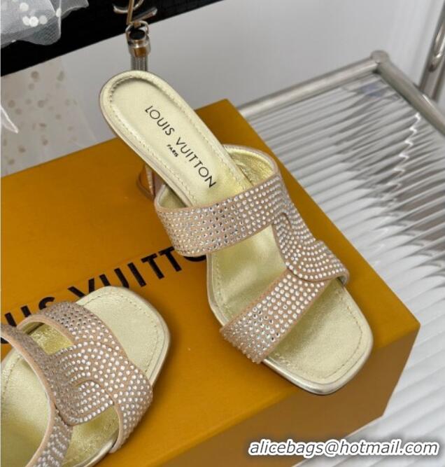 Luxury Louis Vuitton Sparkle Crystal Allover Slide Sandals 6.5cm Nude 719051