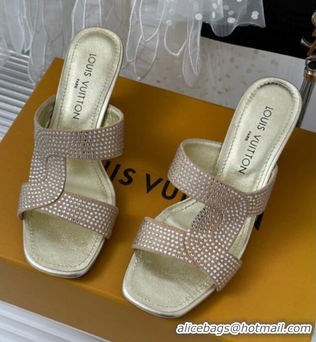 Luxury Louis Vuitton Sparkle Crystal Allover Slide Sandals 6.5cm Nude 719051