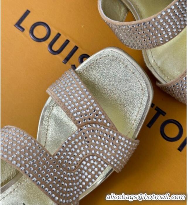 Luxury Louis Vuitton Sparkle Crystal Allover Slide Sandals 6.5cm Nude 719051