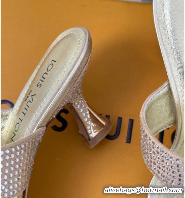 Luxury Louis Vuitton Sparkle Crystal Allover Slide Sandals 6.5cm Nude 719051