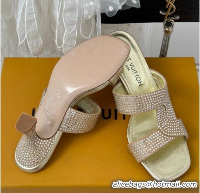 Luxury Louis Vuitton Sparkle Crystal Allover Slide Sandals 6.5cm Nude 719051