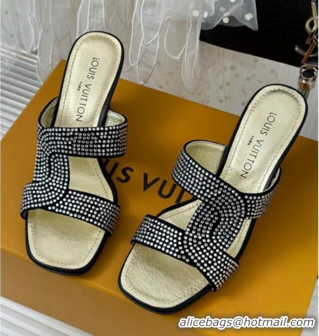 Stylish Louis Vuitton Sparkle Crystal Allover Slide Sandals 6.5cm Black 719052