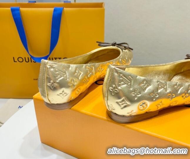 Luxury Cheap Louis Vuitton Nina Flat Ballerinas in Metallic Monogram Leather Gold 725056