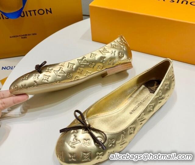 Luxury Cheap Louis Vuitton Nina Flat Ballerinas in Metallic Monogram Leather Gold 725056