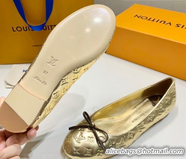 Luxury Cheap Louis Vuitton Nina Flat Ballerinas in Metallic Monogram Leather Gold 725056