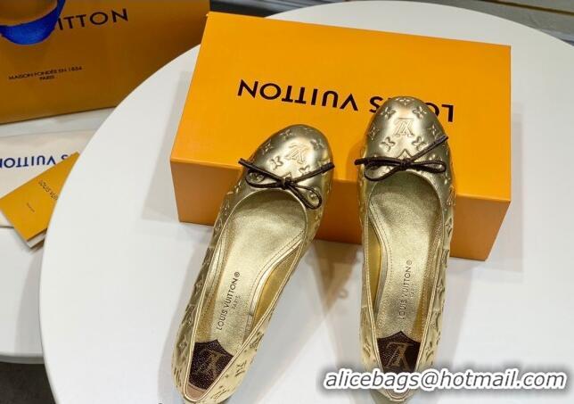 Luxury Cheap Louis Vuitton Nina Flat Ballerinas in Metallic Monogram Leather Gold 725056