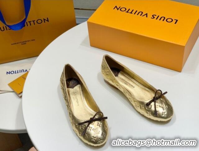 Luxury Cheap Louis Vuitton Nina Flat Ballerinas in Metallic Monogram Leather Gold 725056