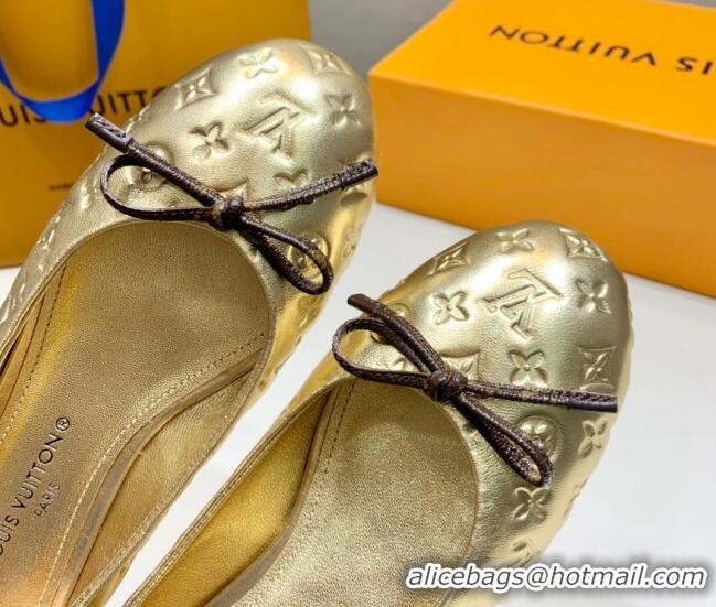 Luxury Cheap Louis Vuitton Nina Flat Ballerinas in Metallic Monogram Leather Gold 725056