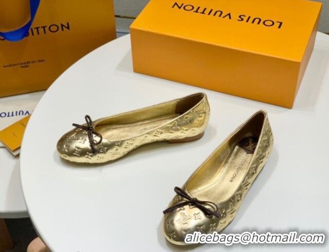 Luxury Cheap Louis Vuitton Nina Flat Ballerinas in Metallic Monogram Leather Gold 725056