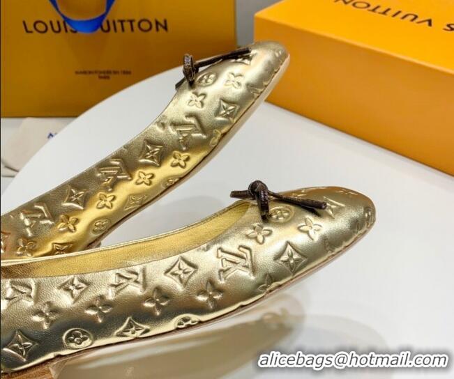 Luxury Cheap Louis Vuitton Nina Flat Ballerinas in Metallic Monogram Leather Gold 725056