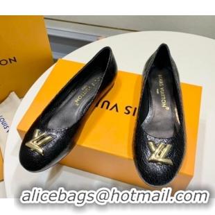 Duplicate Louis Vuitton Nina Flat Ballerinas in Crinkled Leather with LV Black 725060