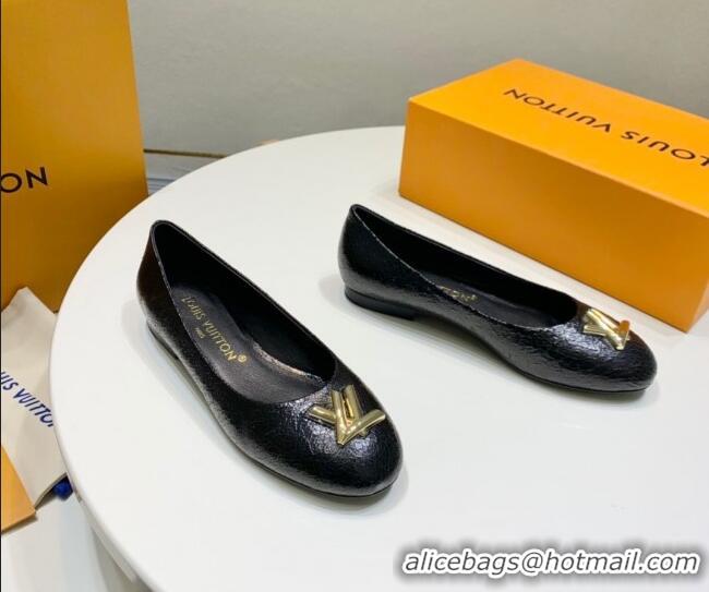 Duplicate Louis Vuitton Nina Flat Ballerinas in Crinkled Leather with LV Black 725060