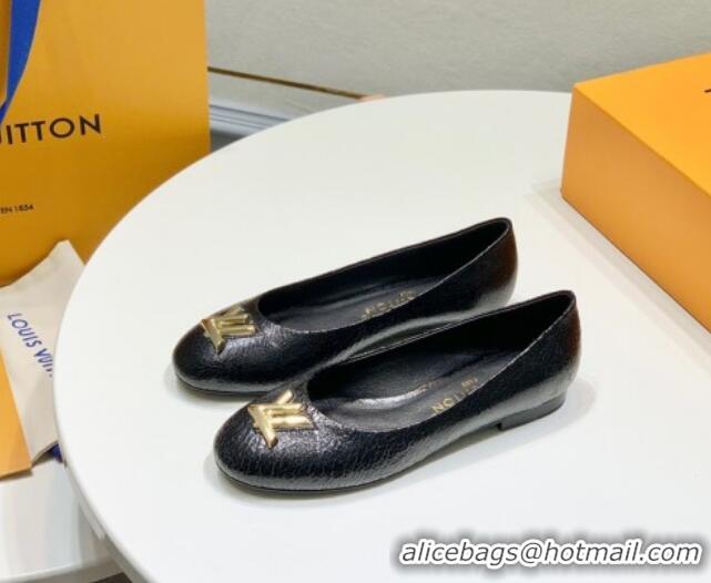 Duplicate Louis Vuitton Nina Flat Ballerinas in Crinkled Leather with LV Black 725060