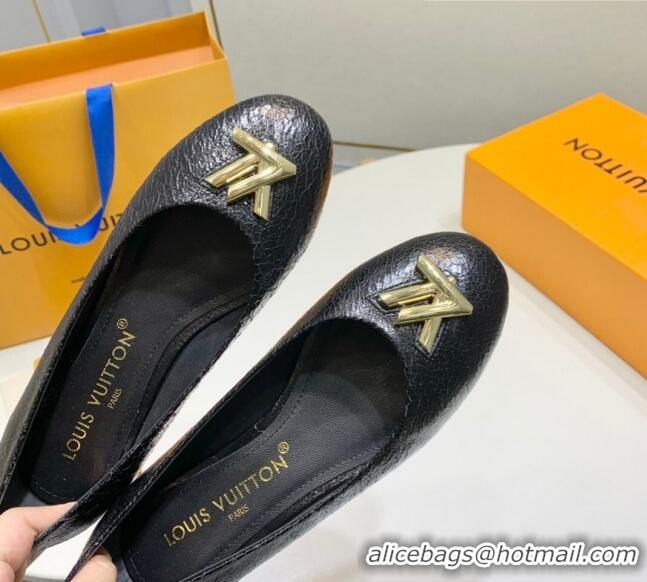 Duplicate Louis Vuitton Nina Flat Ballerinas in Crinkled Leather with LV Black 725060