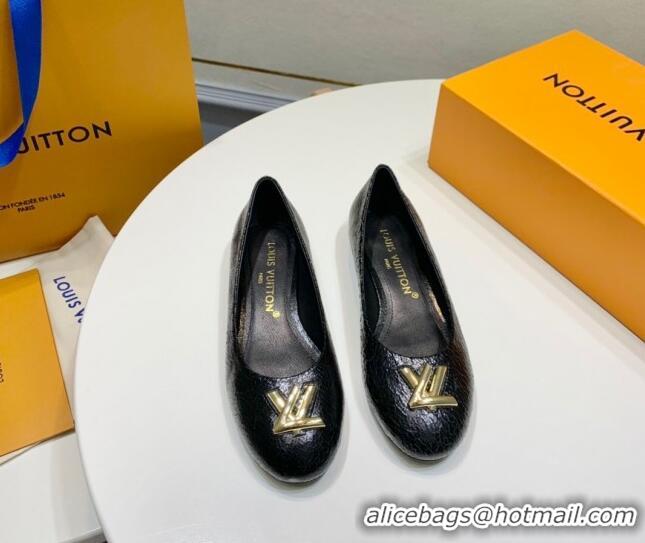 Duplicate Louis Vuitton Nina Flat Ballerinas in Crinkled Leather with LV Black 725060