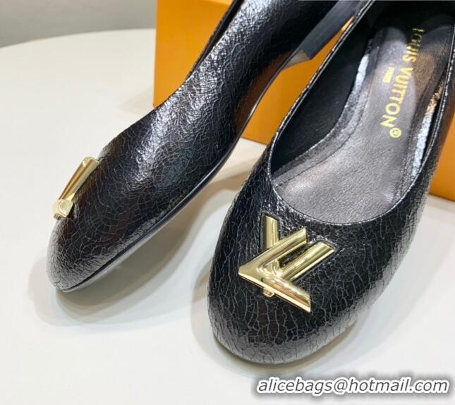 Duplicate Louis Vuitton Nina Flat Ballerinas in Crinkled Leather with LV Black 725060