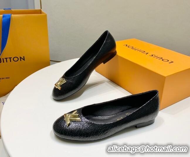 Duplicate Louis Vuitton Nina Flat Ballerinas in Crinkled Leather with LV Black 725060