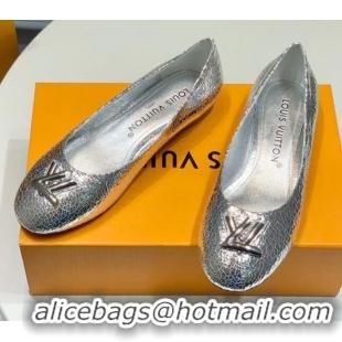 Good Product Louis Vuitton Nina Flat Ballerinas in Crinkled Metallic Leather with LV Silver 725061