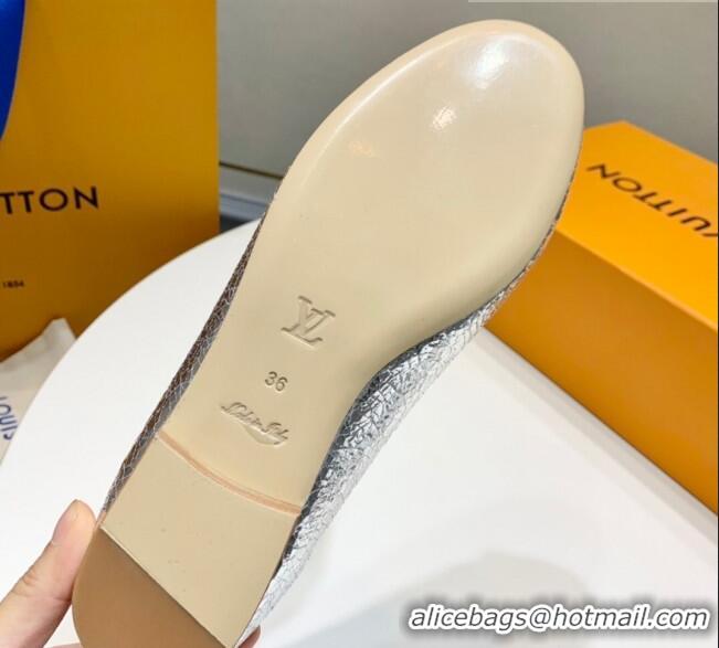 Good Product Louis Vuitton Nina Flat Ballerinas in Crinkled Metallic Leather with LV Silver 725061