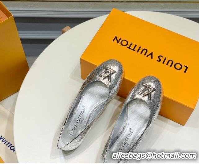 Good Product Louis Vuitton Nina Flat Ballerinas in Crinkled Metallic Leather with LV Silver 725061