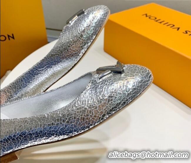 Good Product Louis Vuitton Nina Flat Ballerinas in Crinkled Metallic Leather with LV Silver 725061