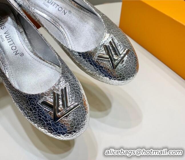 Good Product Louis Vuitton Nina Flat Ballerinas in Crinkled Metallic Leather with LV Silver 725061