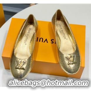 Luxurious Louis Vuitton Nina Flat Ballerinas in Crinkled Metallic Leather with LV Gold 725062