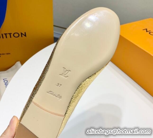 Luxurious Louis Vuitton Nina Flat Ballerinas in Crinkled Metallic Leather with LV Gold 725062