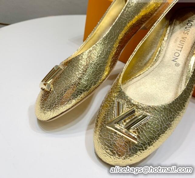 Luxurious Louis Vuitton Nina Flat Ballerinas in Crinkled Metallic Leather with LV Gold 725062