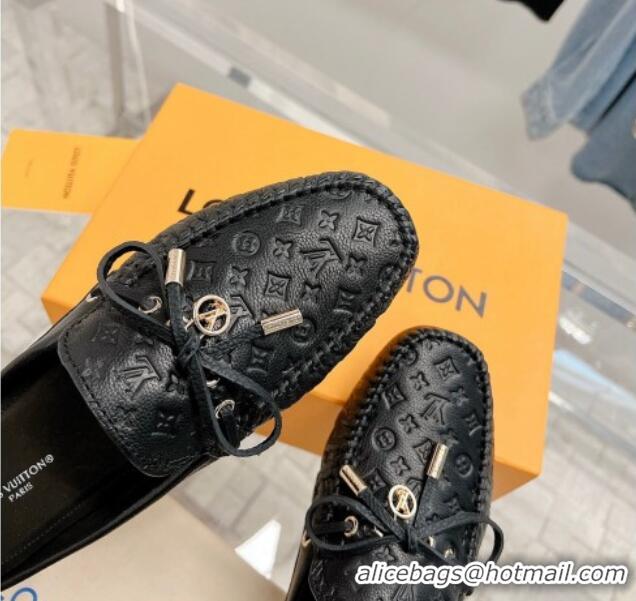 1:1 aaaaa Louis Vuitton Gloria Flat Loafer Mules with Bow in Monogram Leather Black 728035