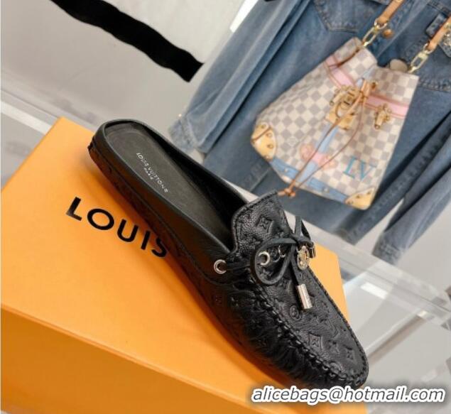 1:1 aaaaa Louis Vuitton Gloria Flat Loafer Mules with Bow in Monogram Leather Black 728035