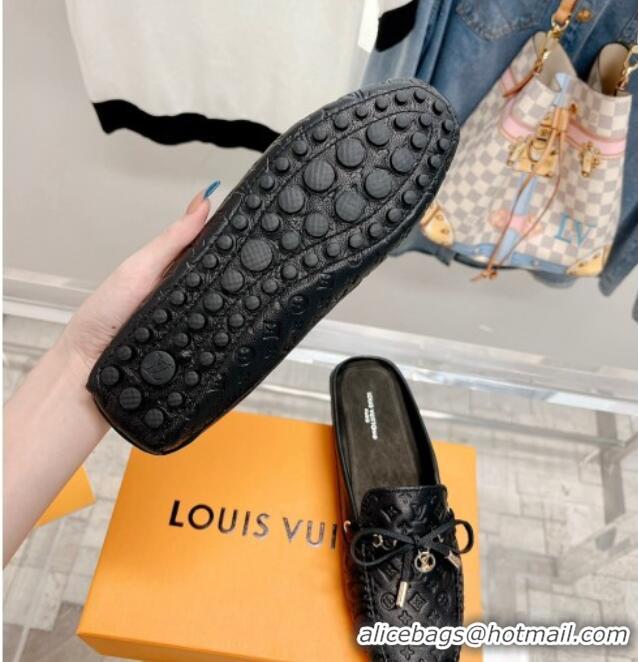 1:1 aaaaa Louis Vuitton Gloria Flat Loafer Mules with Bow in Monogram Leather Black 728035