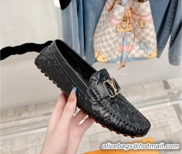 Chic Louis Vuitton Gloria Flat Loafer with LV Band in Monogram Leather Black 728036