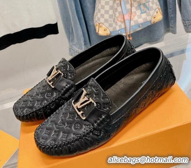 Chic Louis Vuitton Gloria Flat Loafer with LV Band in Monogram Leather Black 728036