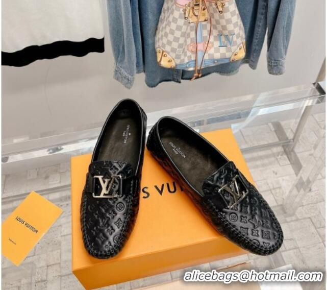 Chic Louis Vuitton Gloria Flat Loafer with LV Band in Monogram Leather Black 728036