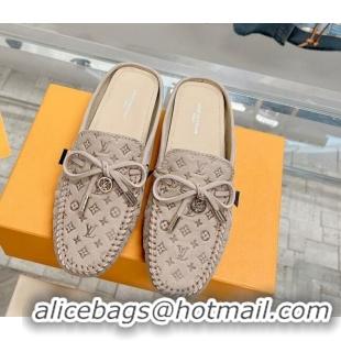 Sumptuous Louis Vuitton Gloria Flat Loafer Mules with Bow in Monogram Leather Nude 0728037