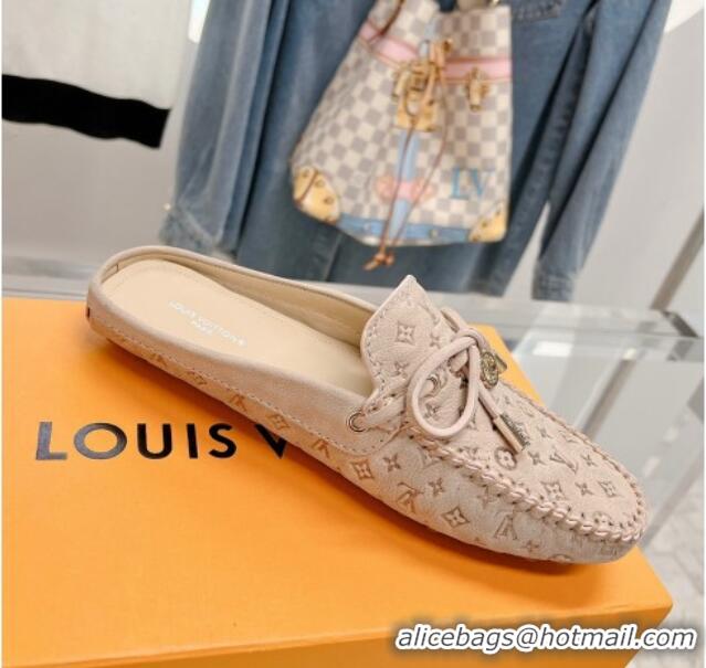 Sumptuous Louis Vuitton Gloria Flat Loafer Mules with Bow in Monogram Leather Nude 0728037