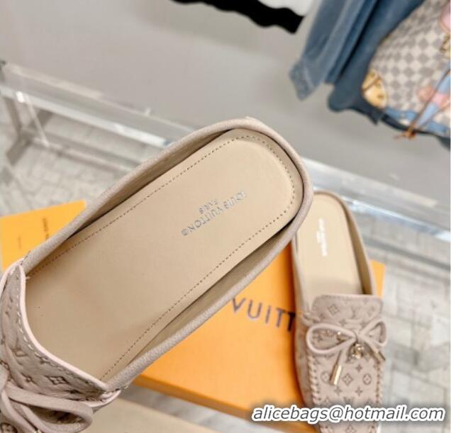 Sumptuous Louis Vuitton Gloria Flat Loafer Mules with Bow in Monogram Leather Nude 0728037