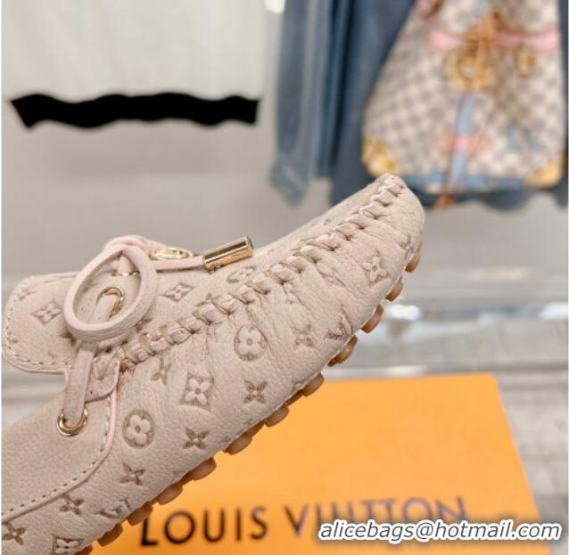 Sumptuous Louis Vuitton Gloria Flat Loafer Mules with Bow in Monogram Leather Nude 0728037