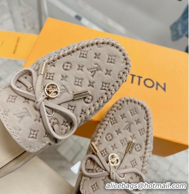 Sumptuous Louis Vuitton Gloria Flat Loafer Mules with Bow in Monogram Leather Nude 0728037