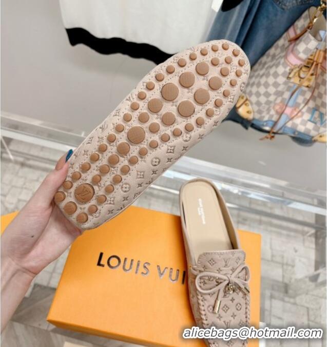 Sumptuous Louis Vuitton Gloria Flat Loafer Mules with Bow in Monogram Leather Nude 0728037