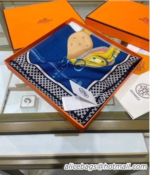 Inexpensive Hermes Cashmere Silk Sqaure Scarf 70x70cm H0308 Blue 2023