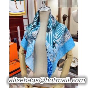 Super Quality Hermes Jungle Love Stamped Silk Sqaure Scarf 90x90cm H0876 Blue 2023