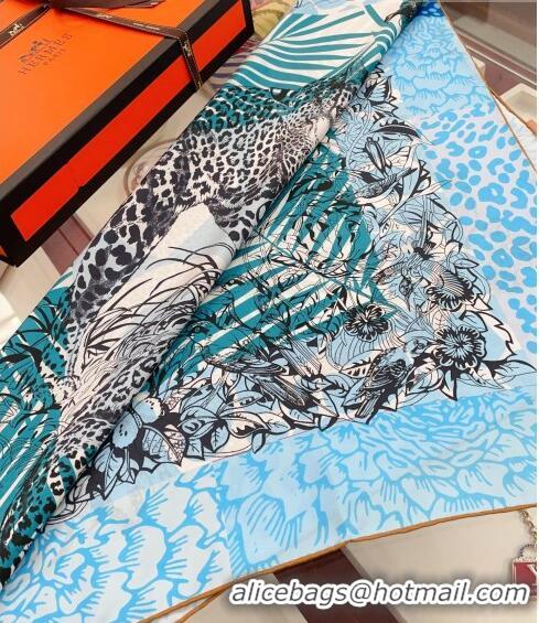 Super Quality Hermes Jungle Love Stamped Silk Sqaure Scarf 90x90cm H0876 Blue 2023