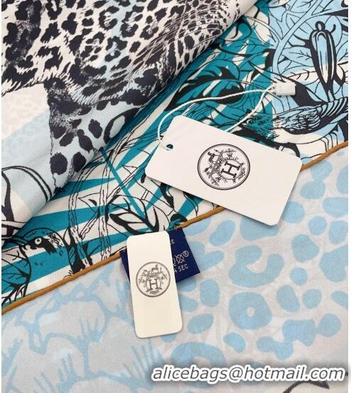 Super Quality Hermes Jungle Love Stamped Silk Sqaure Scarf 90x90cm H0876 Blue 2023