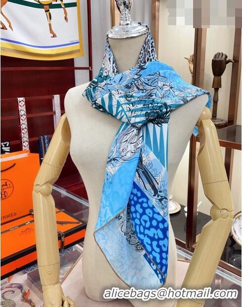 Super Quality Hermes Jungle Love Stamped Silk Sqaure Scarf 90x90cm H0876 Blue 2023