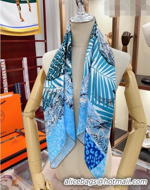 Super Quality Hermes Jungle Love Stamped Silk Sqaure Scarf 90x90cm H0876 Blue 2023