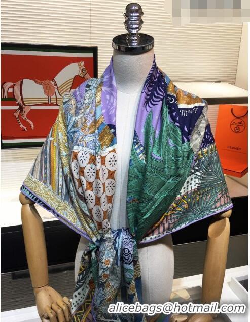 Trendy Design Hermes Cashmere & Silk Square Shawl Scarf 140x140cm H2417 Purple 2023